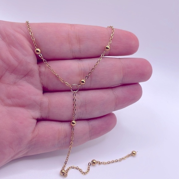 18K Gold Plated Bead Long Fringe Necklace - Picture 2 of 5